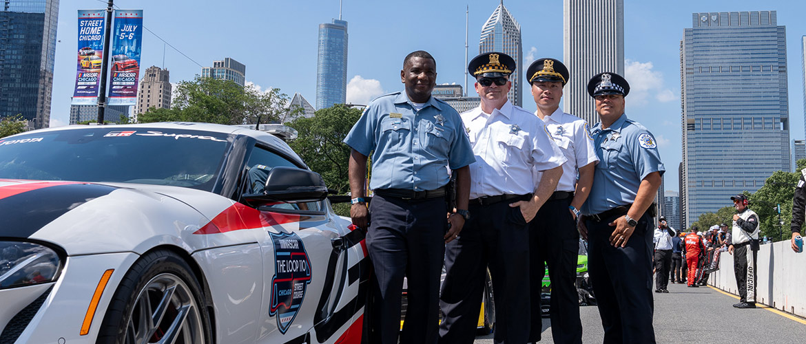 Chicago police officers were among those honored by Blue Cross and Blue Shield of Illinois during NASCAR weekend